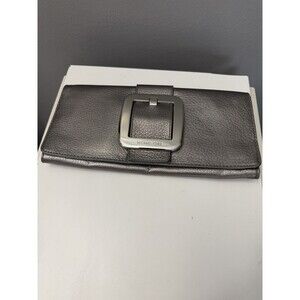 MICHAEL KORS Sutton Silver Leather Clutch Silver Buckle Handbag Evening Bag EUC
